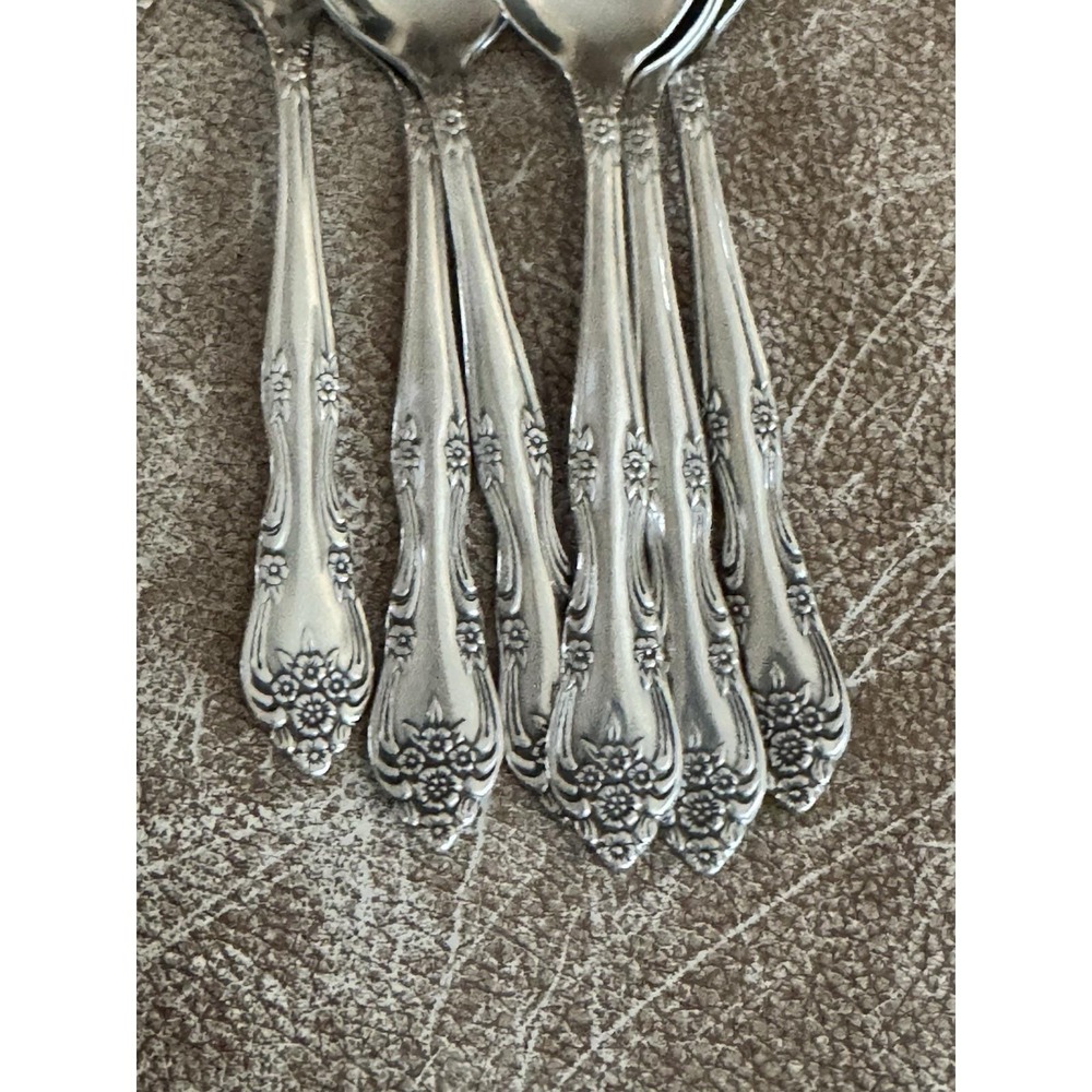 Vintage Rogers Co. DREAM ROSE ROSE BUD Stainless‎ Flatware Lot Of 6 Teaspoons